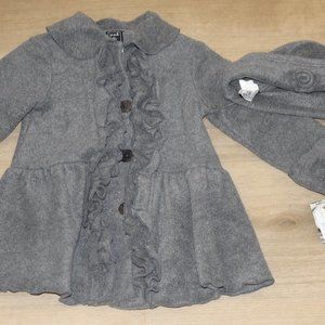 Mack & Co toddler girls size 3 gray ruffled peplum fleece jacket & hat